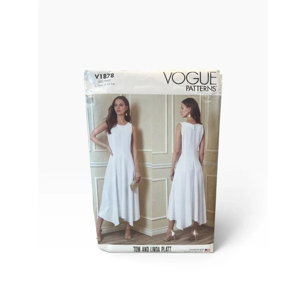 Vogue V1878 Dress A5 (6-8-10-12-14) Tom Linda Platt Sleeveless Hanky Hem
